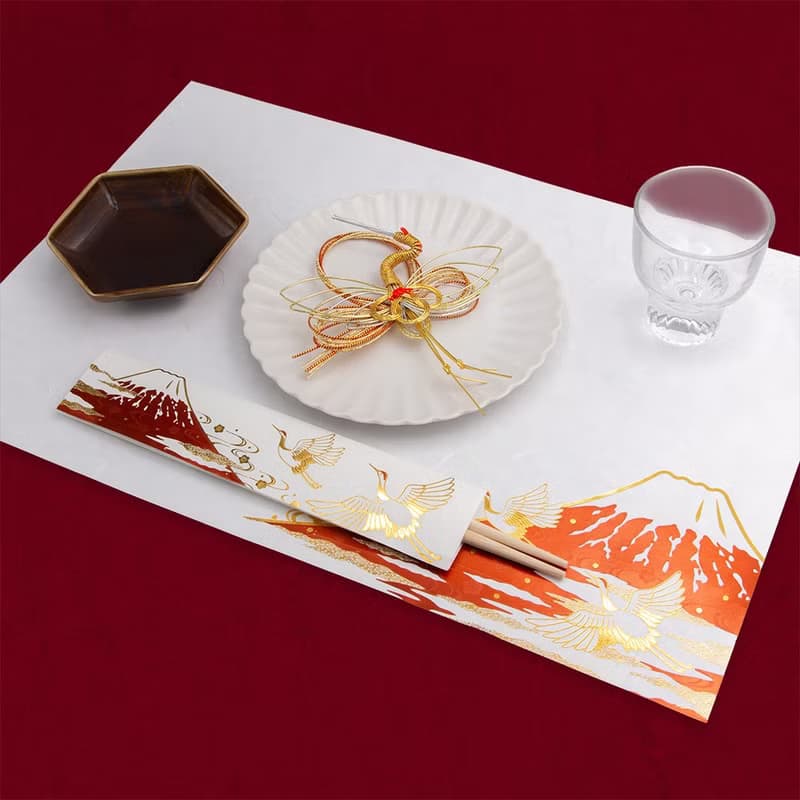 餐具 御膳墊紙 赤富士雙鶴 3入