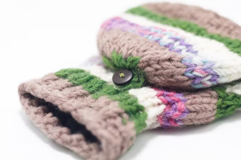 情人節禮物 限量一件針織純羊毛保暖手套 / 2ways手套 / 露趾手套 / 內刷毛手套 / 針織手套 - 漸層色草原拼色民族圖騰