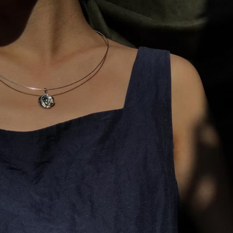 925銀 黃銅 日月同輝項鍊