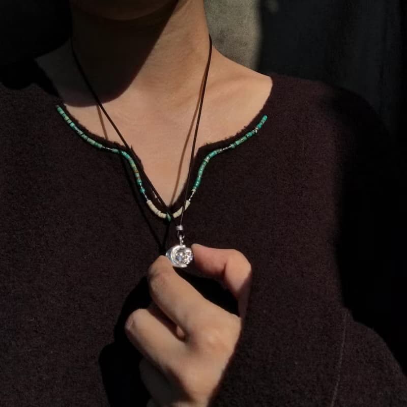 925銀 黃銅 日月同輝項鍊