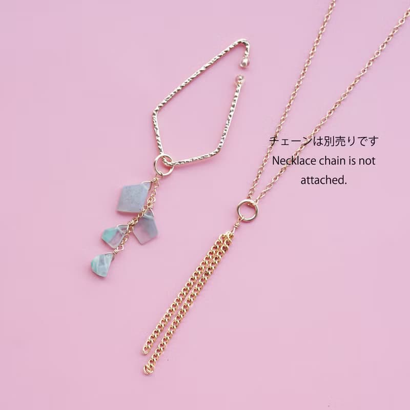 14KGFイヤーカフ アクアプレーズとチェーンの4WAY　浅葱