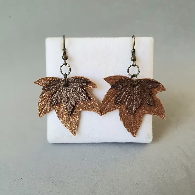 耳環 bronze color leather earrings for her Leather women's jewelry