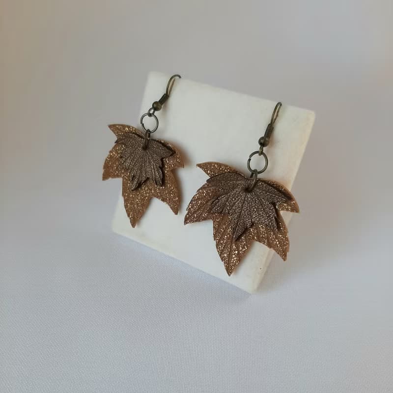 耳環 bronze color leather earrings for her Leather women's jewelry
