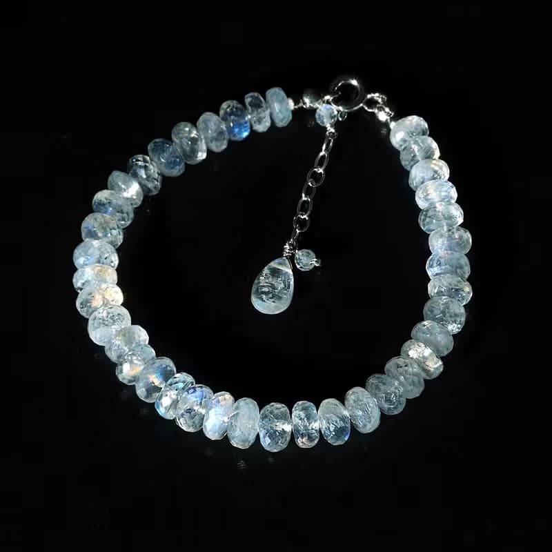 AA Rainbow Moonstone 925 Silver Bracelet Natural Gemstone Birthstone