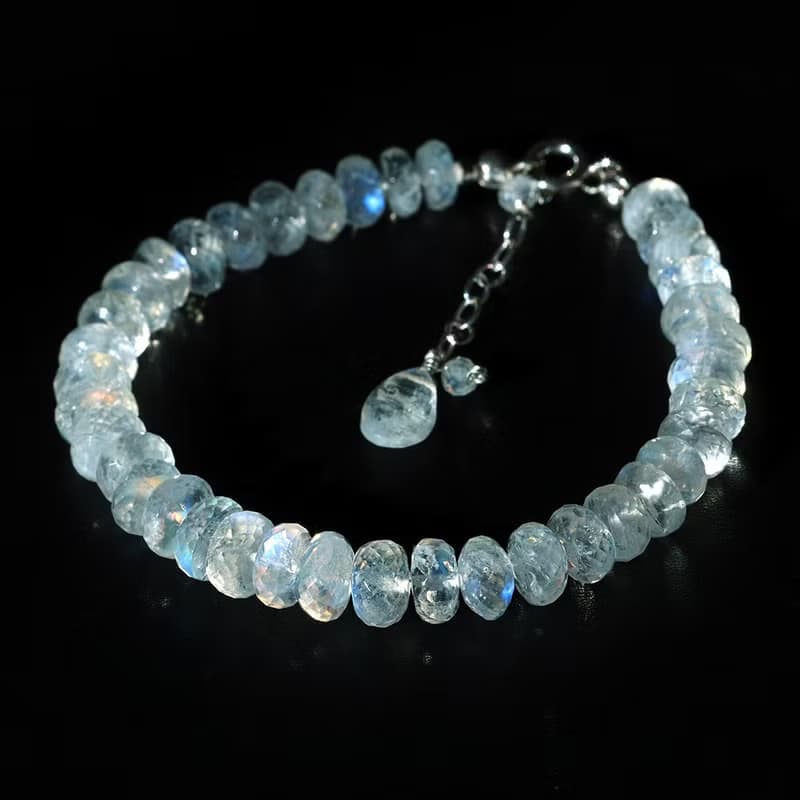 AA Rainbow Moonstone 925 Silver Bracelet Natural Gemstone Birthstone