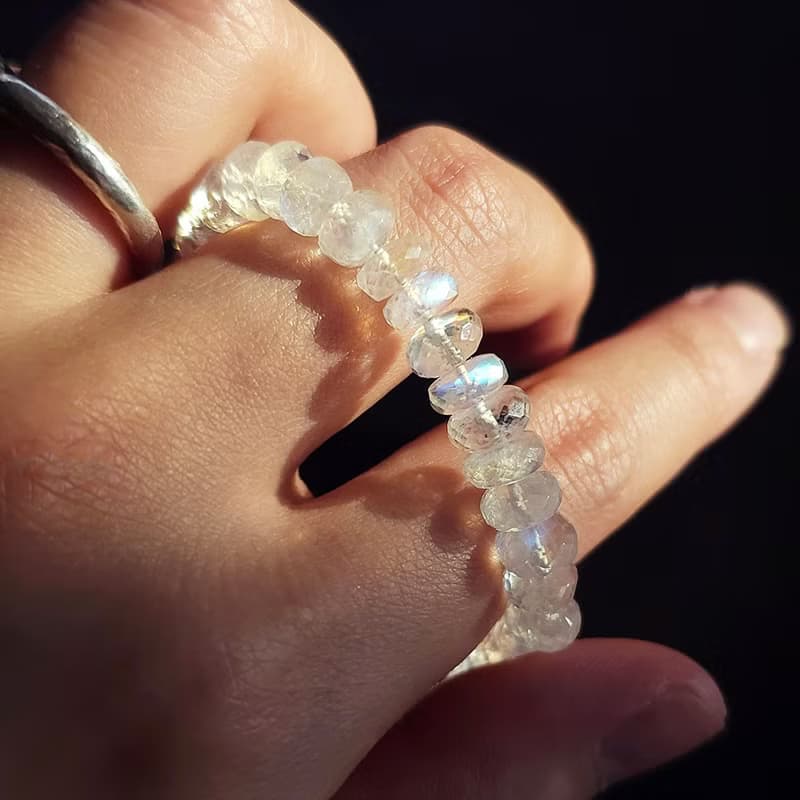 AA Rainbow Moonstone 925 Silver Bracelet Natural Gemstone Birthstone