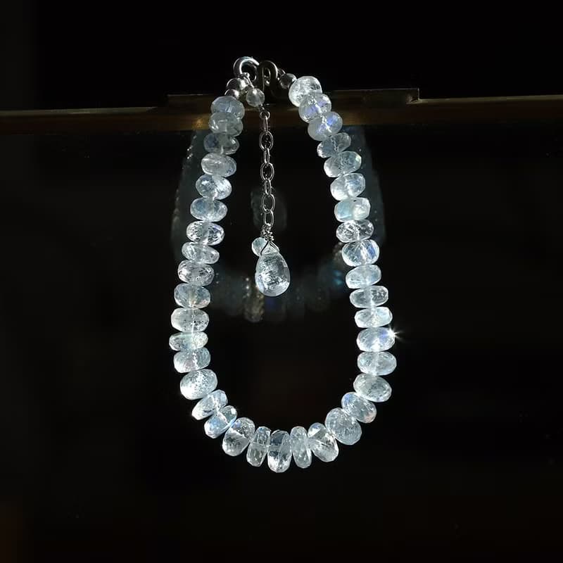 AA Rainbow Moonstone 925 Silver Bracelet Natural Gemstone Birthstone