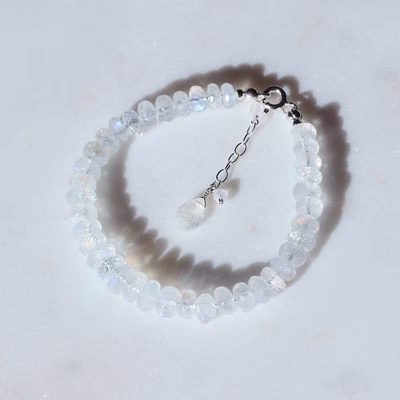 AA Rainbow Moonstone 925 Silver Bracelet Natural Gemstone Birthstone