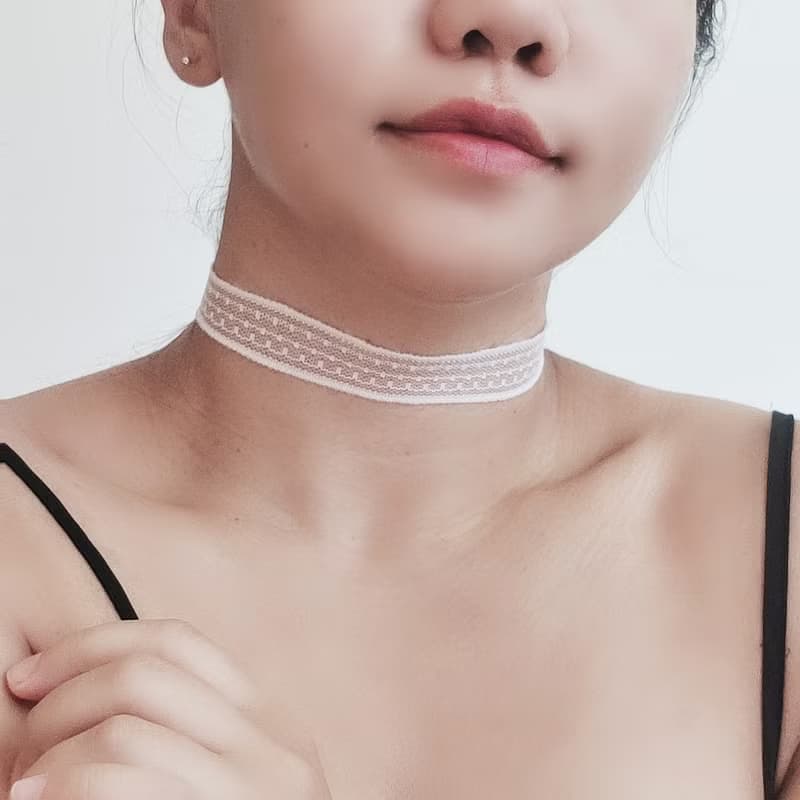 黑/白 裸肌感 復古小點點透膚蕾絲choker