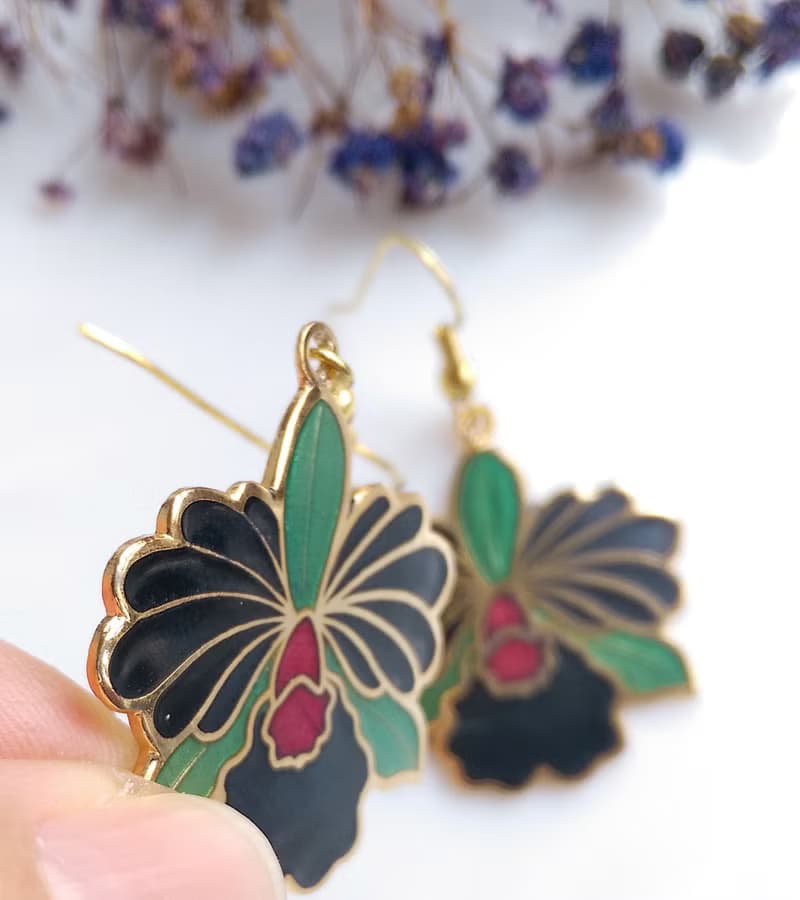 Vintage Jewelry 西洋古董飾品 鳶尾花 景泰藍 耳勾 針式耳環