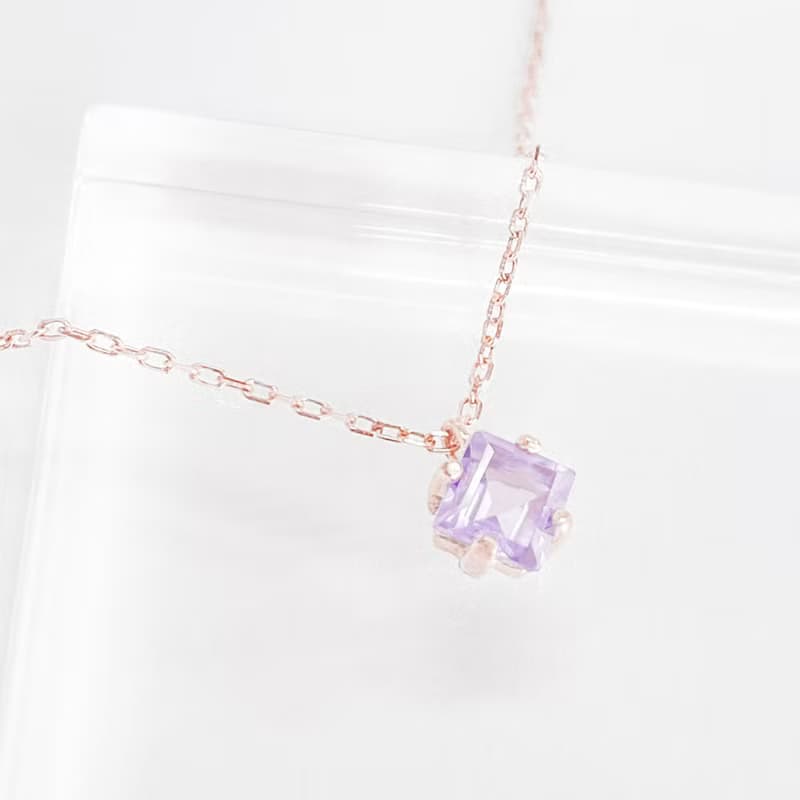 / 晨曦 / 方形紫水晶925純銀項鍊 頸鏈 (銀/金/玫瑰金)