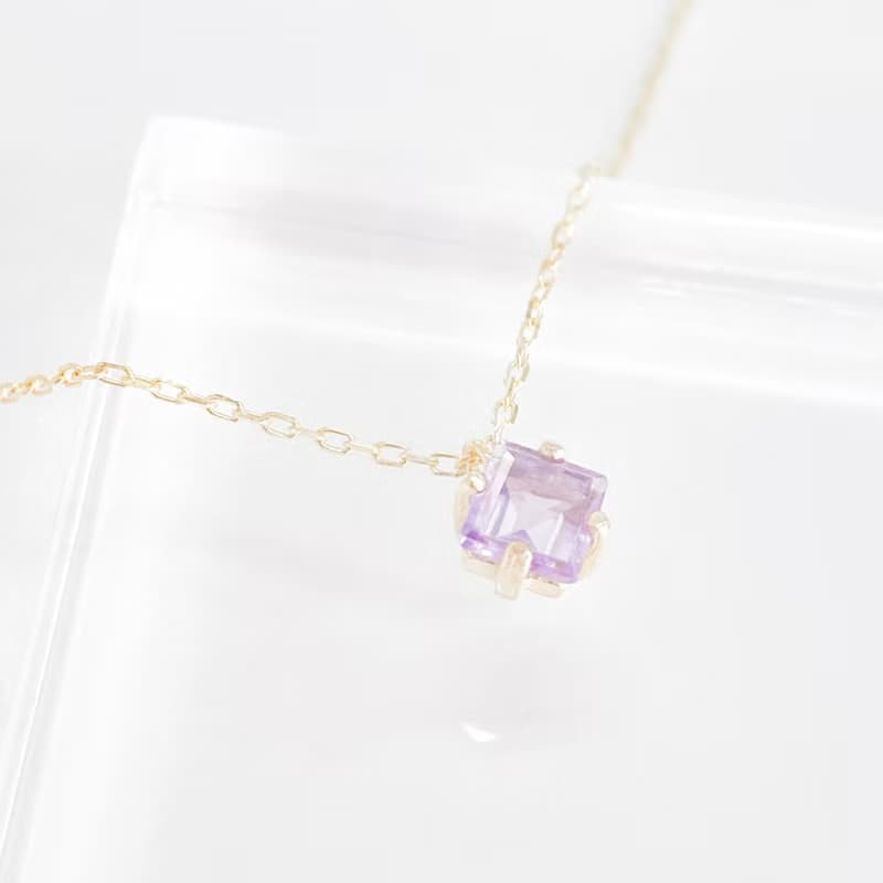 / 晨曦 / 方形紫水晶925純銀項鍊 頸鏈 (銀/金/玫瑰金)