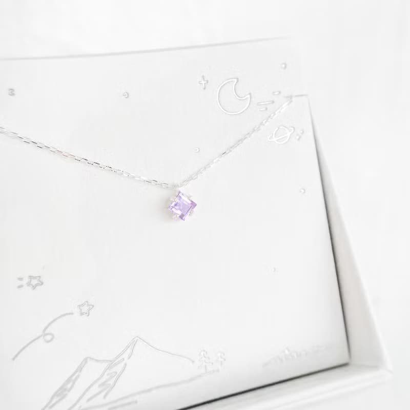 / 晨曦 / 方形紫水晶925純銀項鍊 頸鏈 (銀/金/玫瑰金)