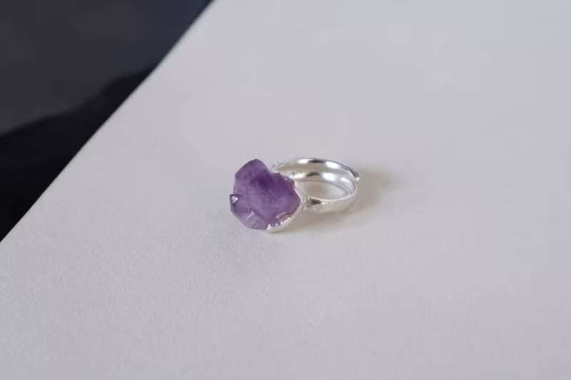 原創設計手作孤品 純銀紫水晶原石開口戒指