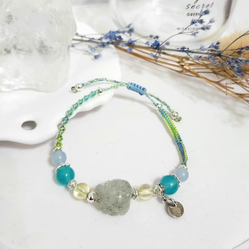 綠髮晶龍龜編織設計款手鍊/助事業招財/增強溝通能力之水晶