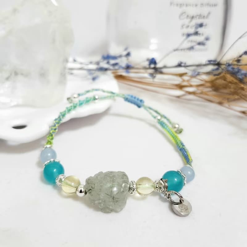 綠髮晶龍龜編織設計款手鍊/助事業招財/增強溝通能力之水晶