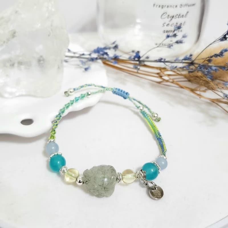 綠髮晶龍龜編織設計款手鍊/助事業招財/增強溝通能力之水晶