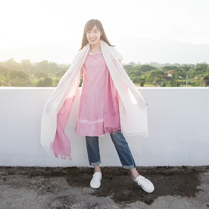 Thai Saloo Cotton Scarf Botanical Dyed Cotton Natural-Pink Color