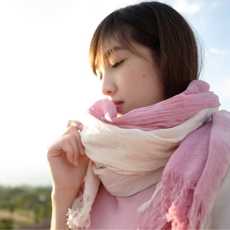 Thai Saloo Cotton Scarf Botanical Dyed Cotton Natural-Pink Color