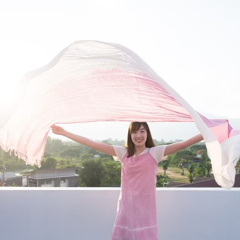 Thai Saloo Cotton Scarf Botanical Dyed Cotton Natural-Pink Color
