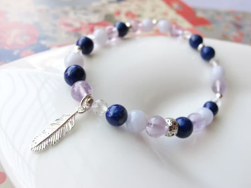 紫水晶 青金石 藍紋瑪瑙 白水晶 925銀【漫遊】舒緩情緒 提升自信