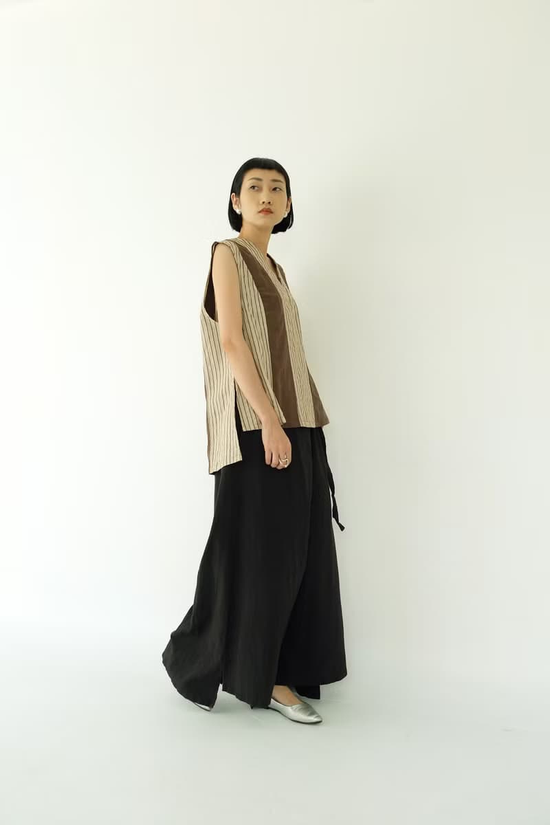 川 衣 WEAR BEING  蠶絲拼接裁片背心  咖啡/條紋
