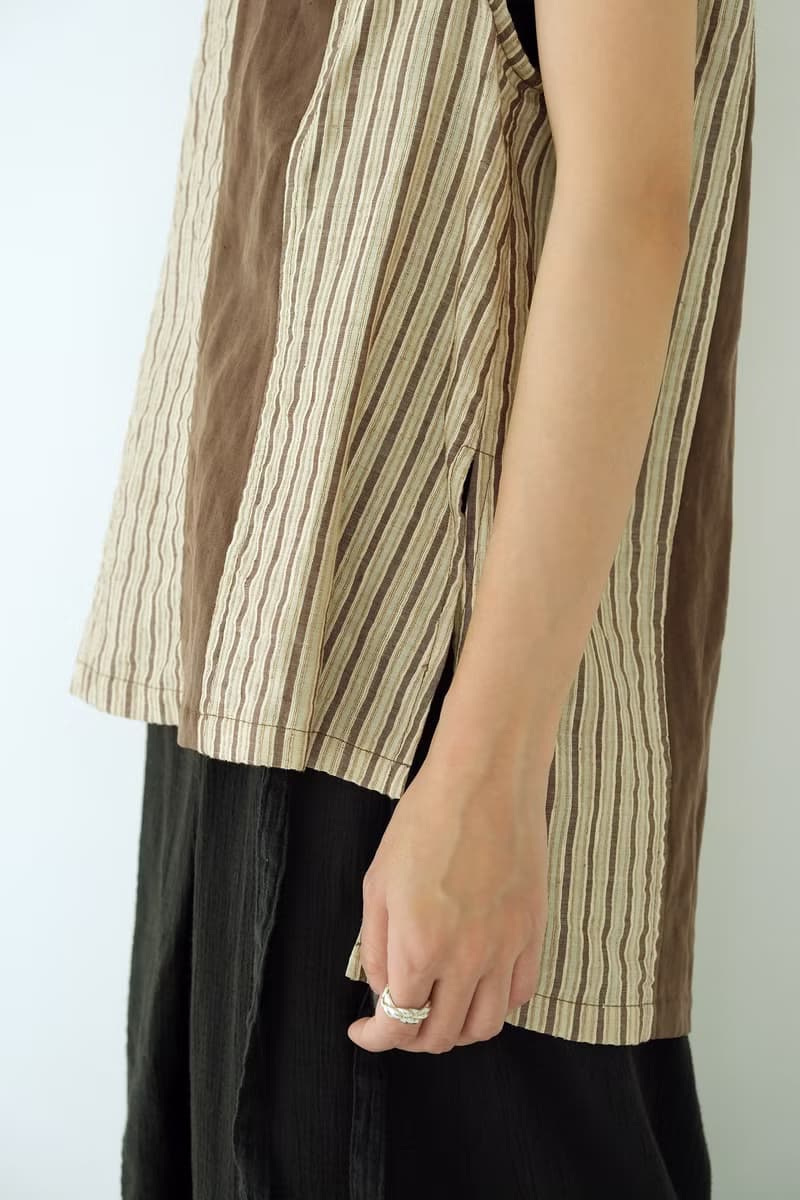 川 衣 WEAR BEING  蠶絲拼接裁片背心  咖啡/條紋