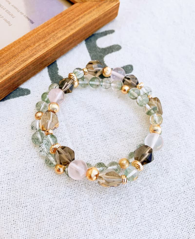 綠幽靈/茶水晶/星芒粉水晶 手作設計款能量水晶手鍊