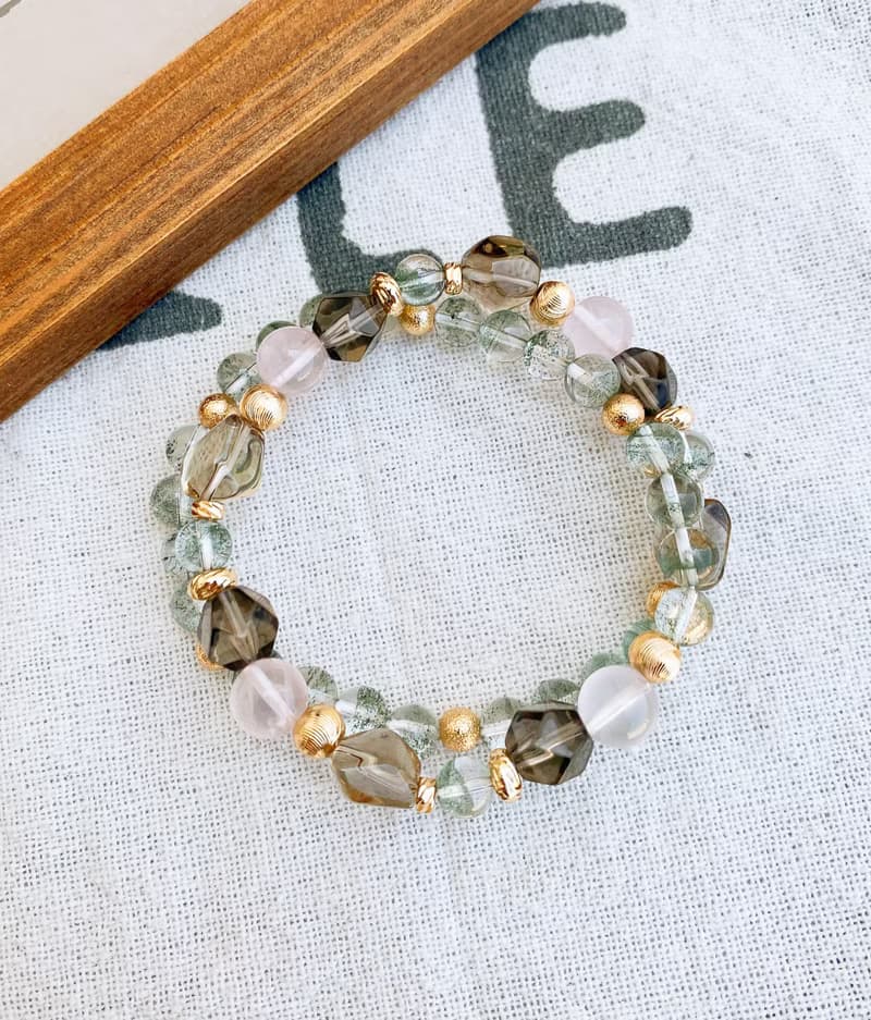 綠幽靈/茶水晶/星芒粉水晶 手作設計款能量水晶手鍊