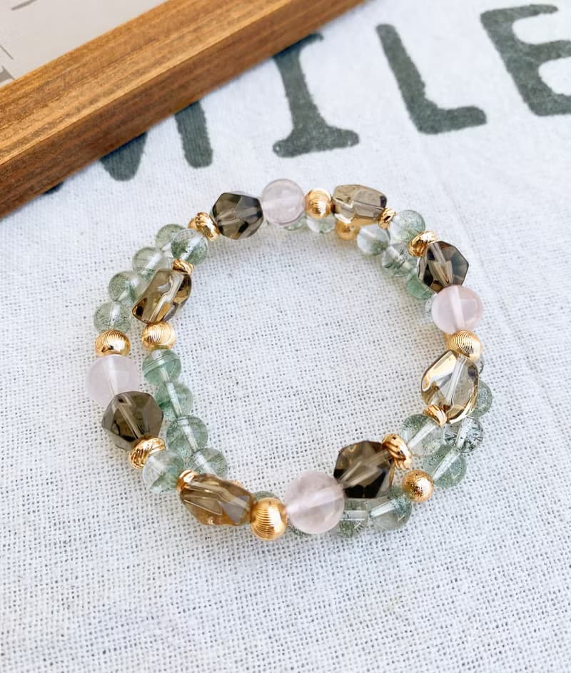 綠幽靈/茶水晶/星芒粉水晶 手作設計款能量水晶手鍊