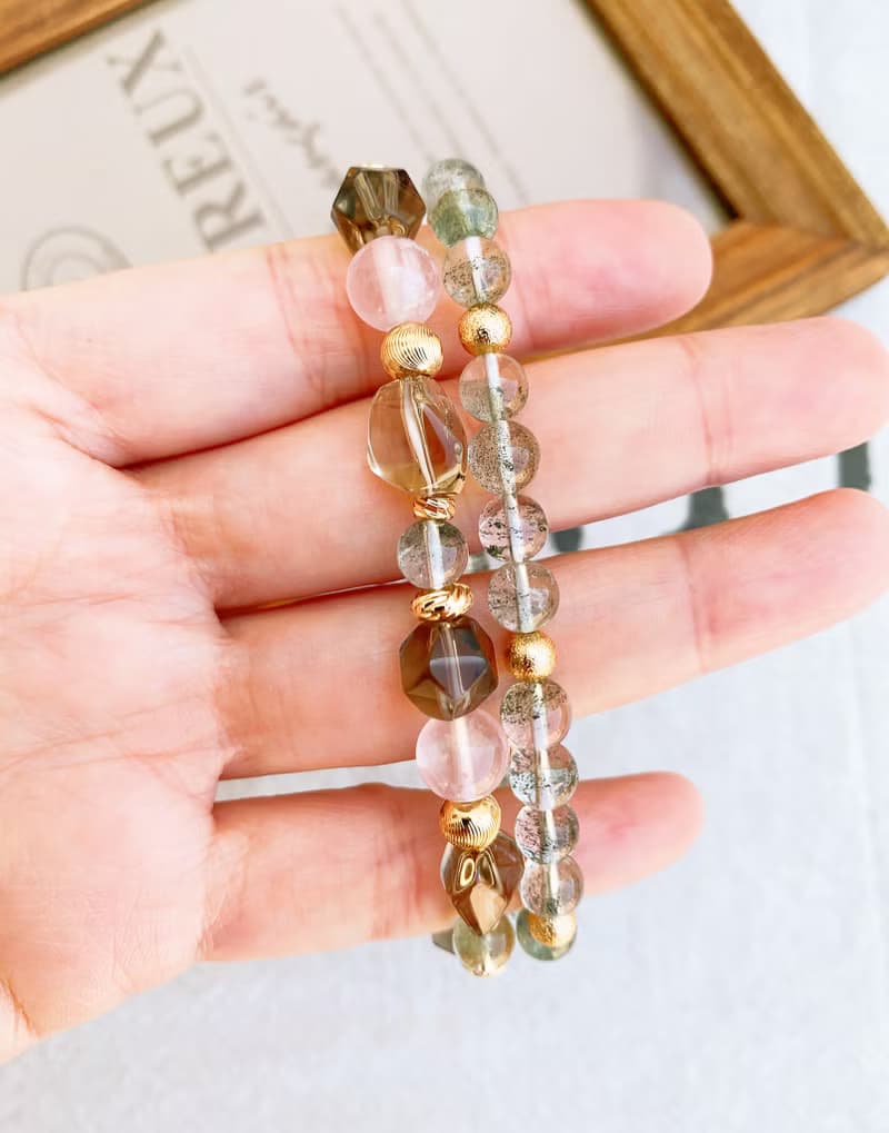 綠幽靈/茶水晶/星芒粉水晶 手作設計款能量水晶手鍊
