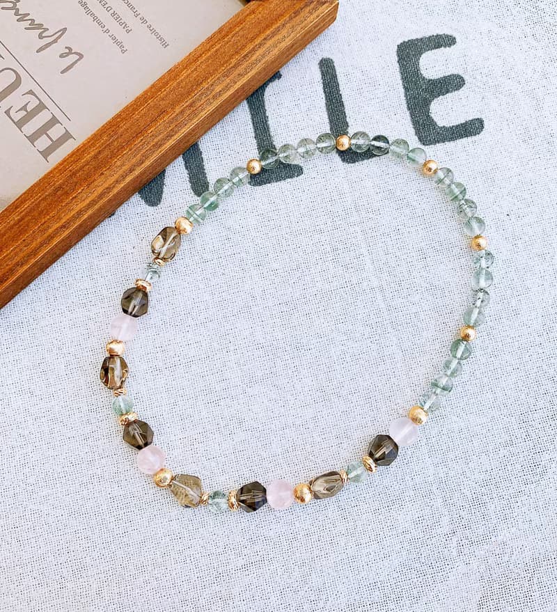 綠幽靈/茶水晶/星芒粉水晶 手作設計款能量水晶手鍊