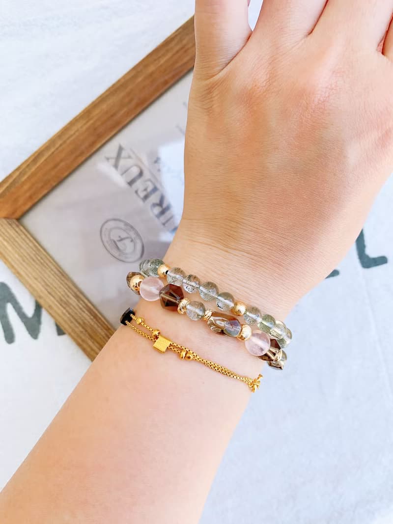 綠幽靈/茶水晶/星芒粉水晶 手作設計款能量水晶手鍊