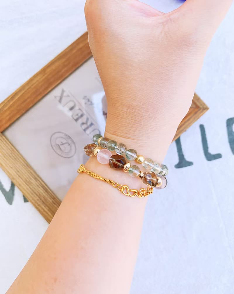 綠幽靈/茶水晶/星芒粉水晶 手作設計款能量水晶手鍊