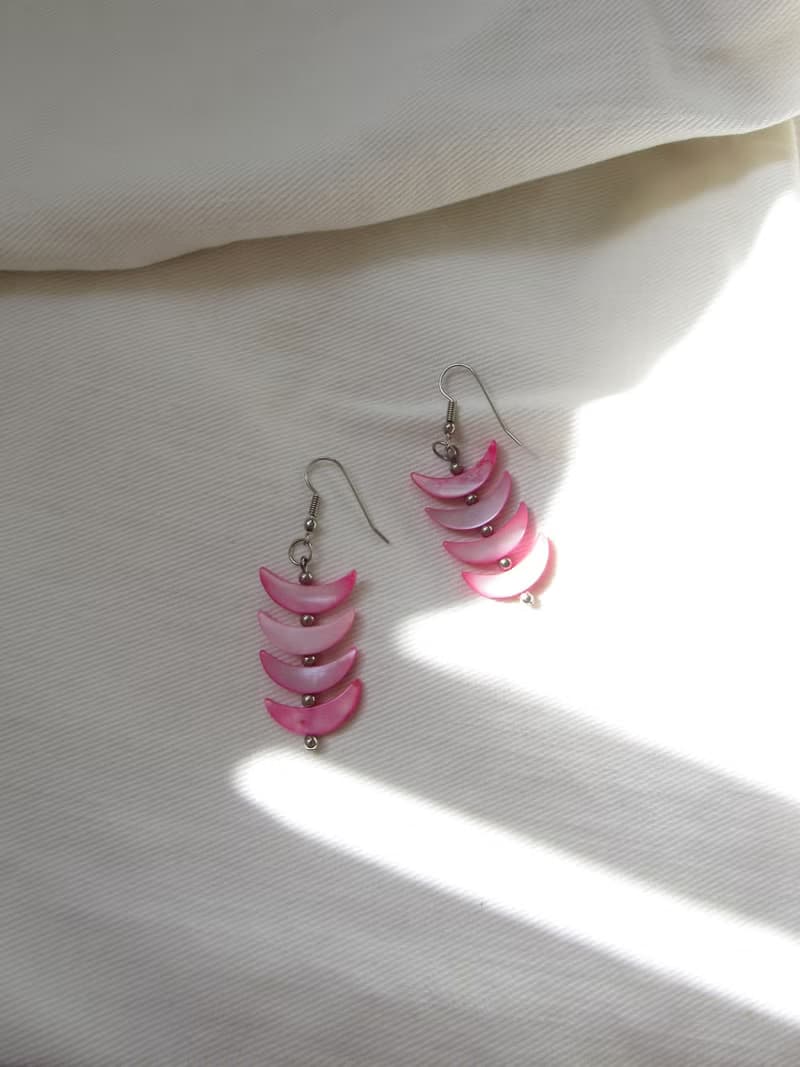 Vintage Pink Crescents Shell Drop Earrings