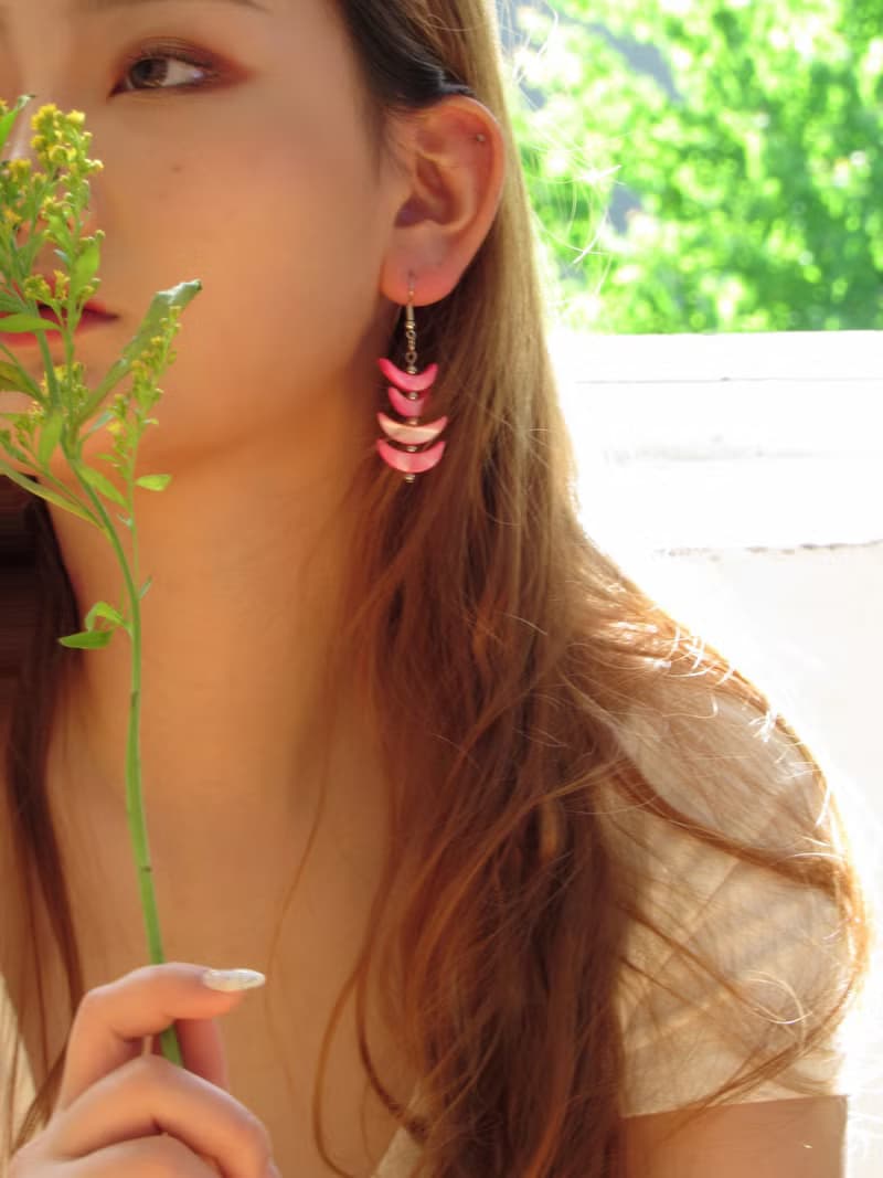 Vintage Pink Crescents Shell Drop Earrings