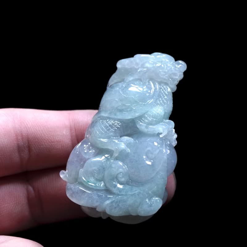 冰種翡翠精雕龍龜 | 天然緬甸玉翡翠A貨 | 送禮