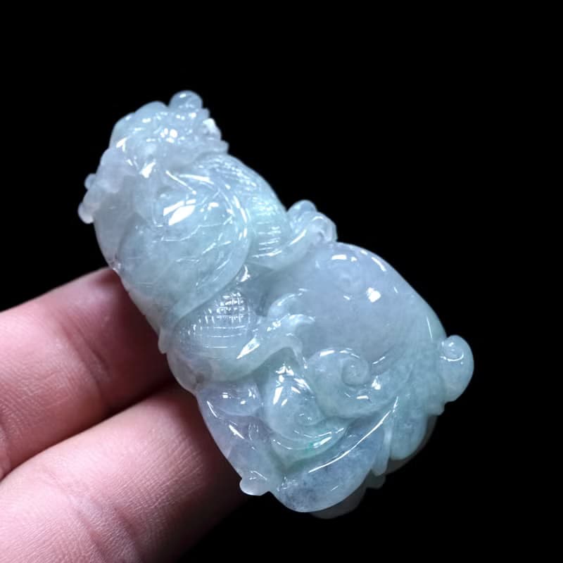 冰種翡翠精雕龍龜 | 天然緬甸玉翡翠A貨 | 送禮