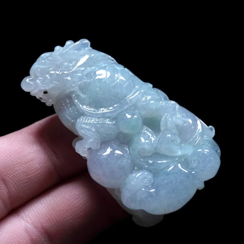 冰種翡翠精雕龍龜 | 天然緬甸玉翡翠A貨 | 送禮