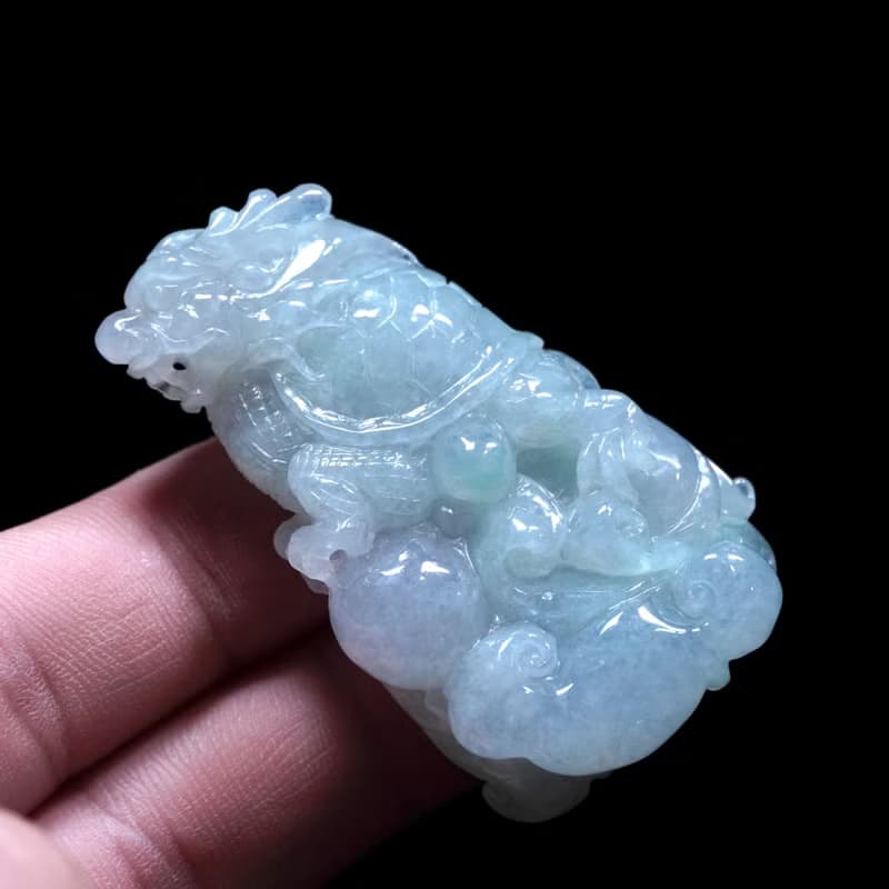 冰種翡翠精雕龍龜 | 天然緬甸玉翡翠A貨 | 送禮