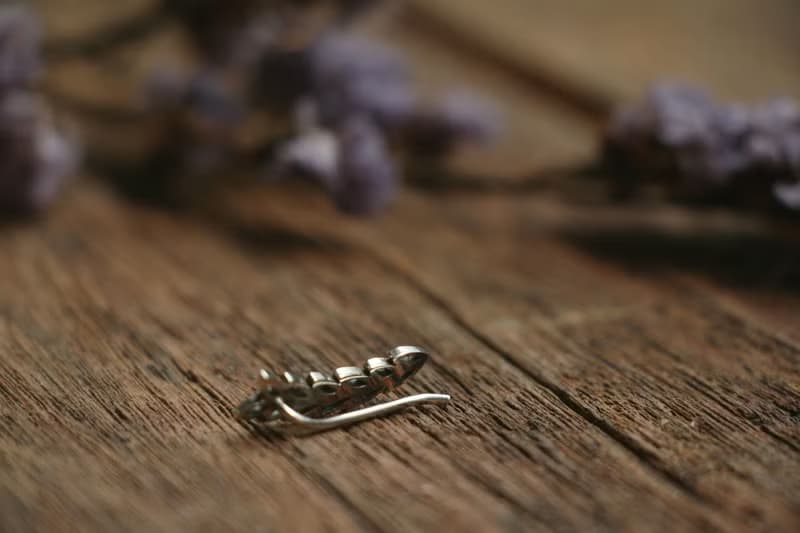 Long Leaf Earrings Sterling Silver olive Branches Ear Climber Cuff Sweep Handmad