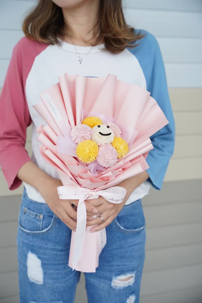 【竒花】可愛笑臉花束 畢業 生日禮物 永生乾燥花