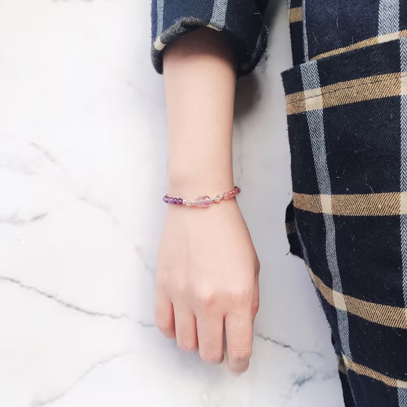 【水晶手串】開運紫晶貔貅 |草莓晶招桃花純銀水晶手鍊| 大員囡仔