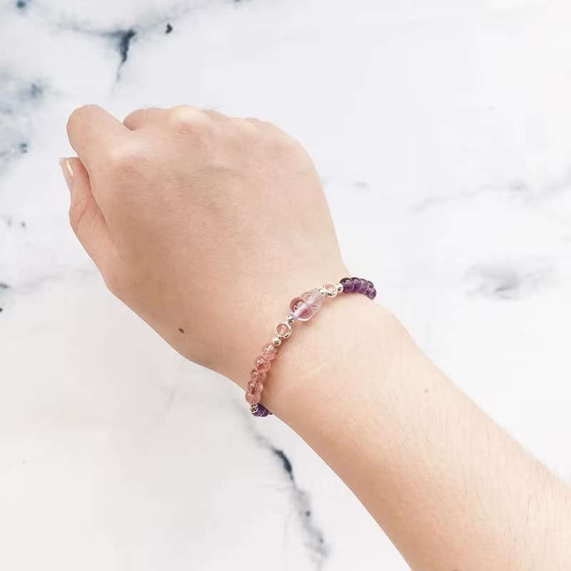 【水晶手串】開運紫晶貔貅 |草莓晶招桃花純銀水晶手鍊| 大員囡仔