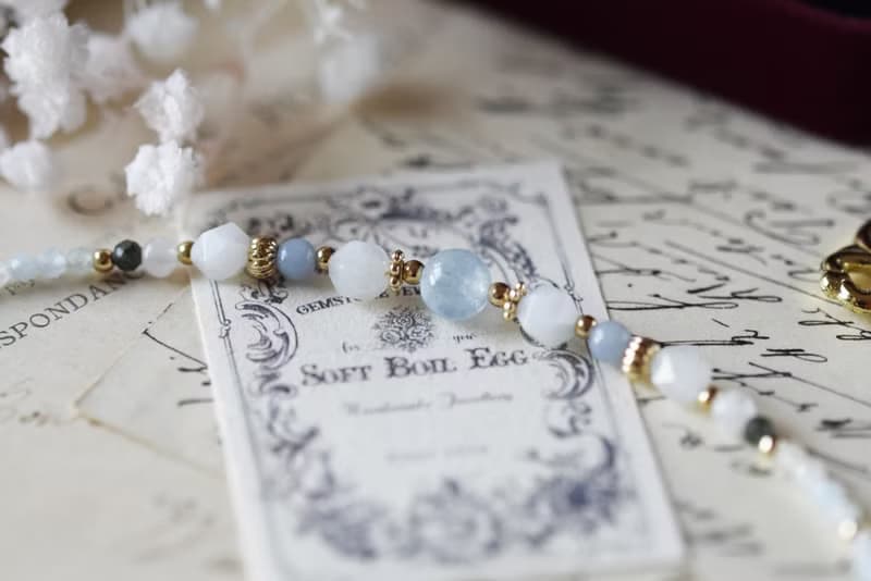 雪花冰。冰種海藍寶 摩根石 天使石 月亮石14K包金 天然石手鍊