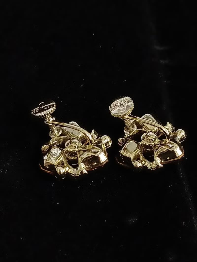 vintage jewelry  LISNER 大地色系方形萊茵花卉 夾式耳環