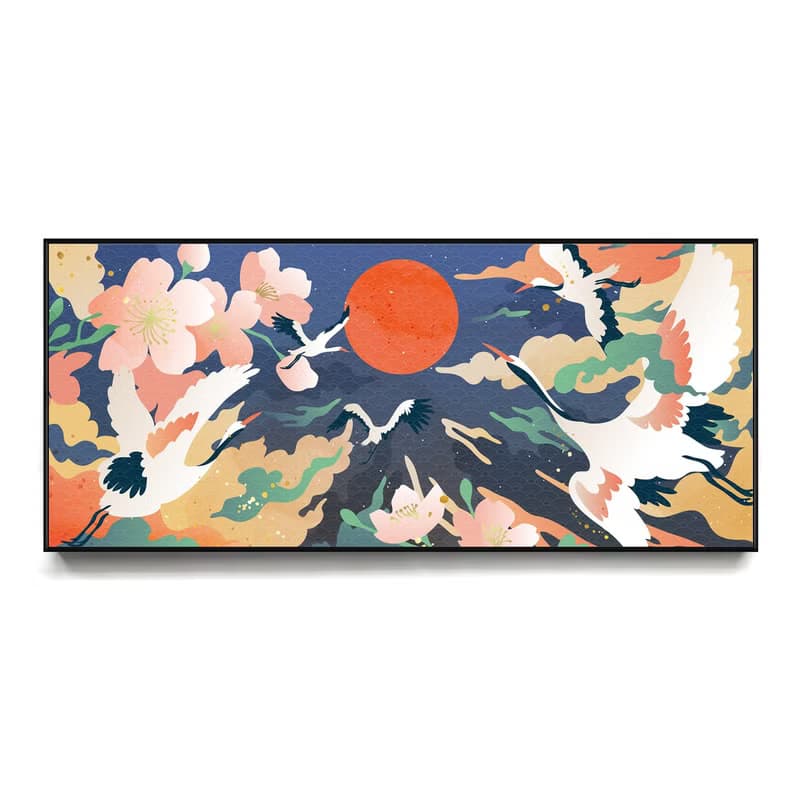 仙鶴尋日(長版) - 日式床頭畫/仙氣飄飄/客廳裝飾畫/辦公室掛畫