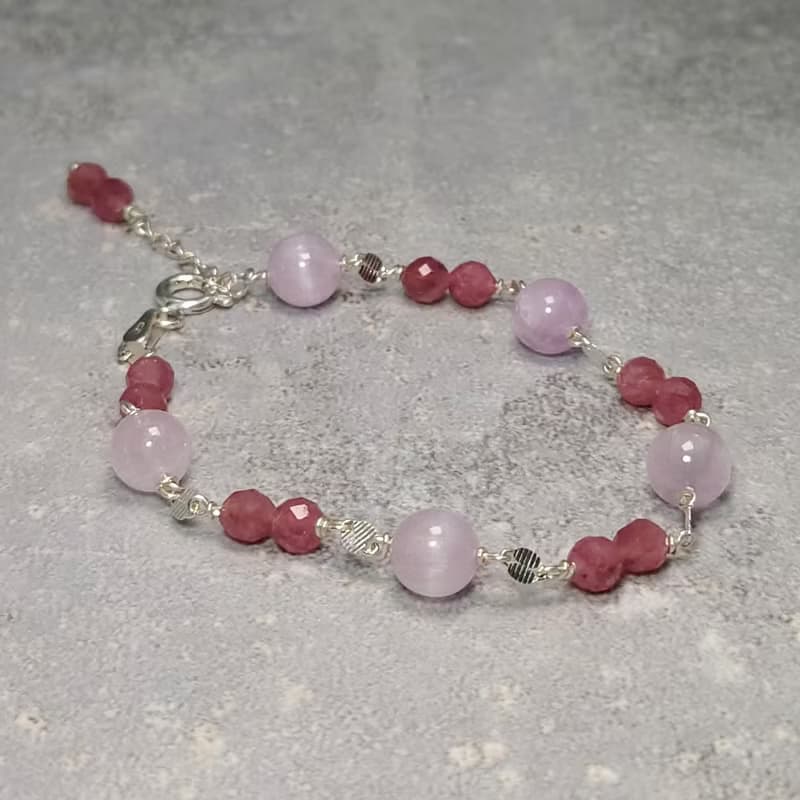 手鍊 貓眼 紫鋰輝石 粉紅 碧璽 925銀飾 手珠 寶石 飾品 首飾