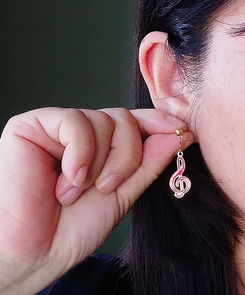 Vintage Jewelry 西洋古董西洋飾品 景泰藍 紅色音符 針式耳環