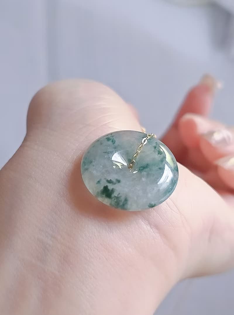 招財•圓滿•平安|療癒冰膠藍飄花平安扣|緬甸A貨翡翠項鍊